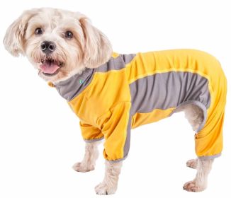 Pet Life Active 'Warm-Pup' Heathered Performance 4-Way Stretch Two-Toned Full Body Warm Up (Color: ORANGE, size: medium)