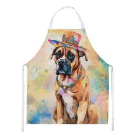 Boxer Hippie Dawg Apron Cooking Kitchen Server Baking Crafts Gardening for Adult Women Men, Unisex, Large, Multicolor (Default: Default)
