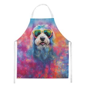 Old English Sheepdog Hippie Dawg Apron Cooking Kitchen Server Baking Crafts Gardening for Adult Women Men, Unisex, Large, Multicolor (Default: Default)