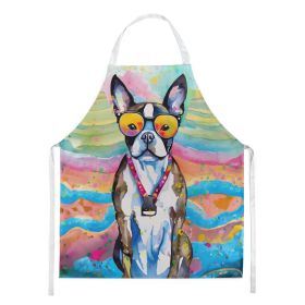 Boston Terrier Hippie Dawg Apron Cooking Kitchen Server Baking Crafts Gardening for Adult Women Men, Unisex, Large, Multicolor (Default: Default)
