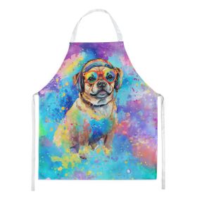 Pug Hippie Dawg Apron Cooking Kitchen Server Baking Crafts Gardening for Adult Women Men, Unisex, Large, Multicolor (Default: Default)